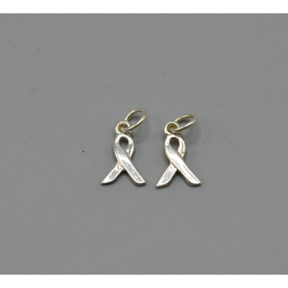 Breast Cancer Awareness Ribbon Charms Lot of 2 925 Sterling Silver 1/2"